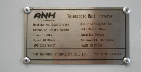 ANH Telescopic Belt Conveyor Retence Photos nameplate